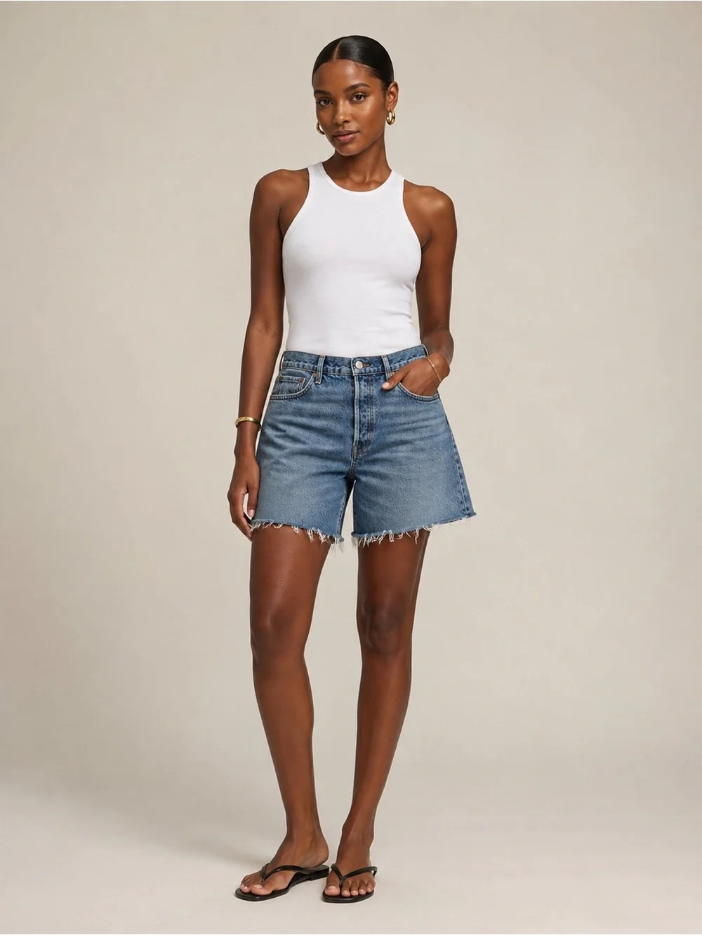 AGOLDE Parker Long Cutoff Denim Shorts Wheel Size 32